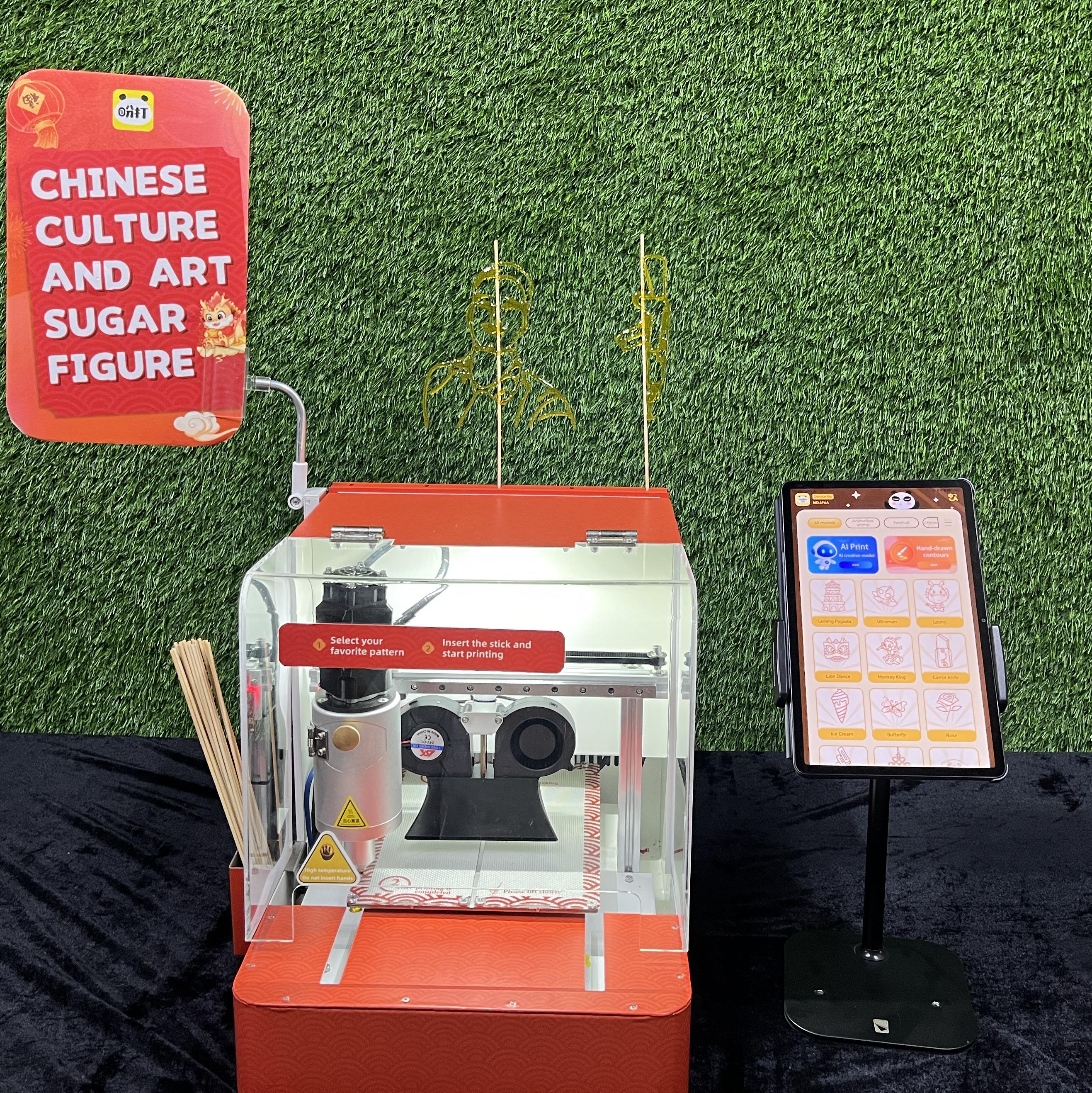Guests using the AI Sugar Painting Robot in UAE, watching it create edible art and enjoying unique designs at events, kids activities, and parties.